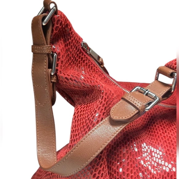 Sorial Red Sammie Large Leather Snakeskin Embossed Sparkly Hobo Bag - Picture 6 of 14